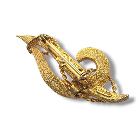 Vintage Roma Brushed Textured Gold Tone Abstract Swirl Brooch Pin Signed - Picture 4 of 8